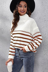 BEAUTIFUL I AM Striped Turtleneck Drop Shoulder Sweater