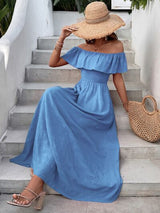 BEAUTIFUL I AM Smocked Ruffled Off-Shoulder Maxi Dress