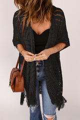 BEAUTIFUL I AM Fringe Hem Slit Open Front Cardigan