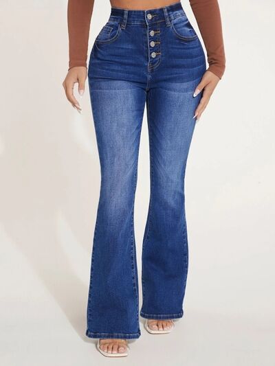 BEAUTIFUL I AM Button Fly Bootcut Jeans with Pockets