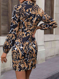 BEAUTIFUL I AM Tie Front Printed Collared Neck Shirt Dress