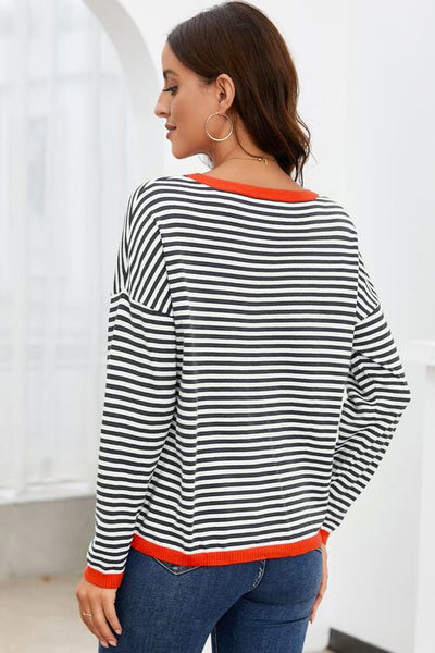 BEAUTIFUL I AM Striped Round Neck Drop Shoulder Shirt