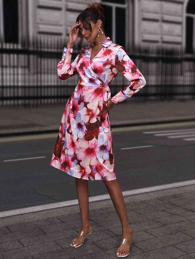 BEAUTIFUL I AM Floral Print Collared Neck Slit Dress