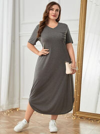 BEAUTIFUL I AM Plus Size Pocketed V-Neck Short Sleeve Lounge Dress