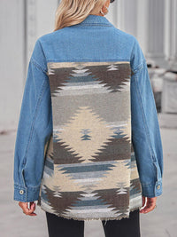 BEAUTIFUL I AM Geometric Raw Hem Button Up Denim Jacket