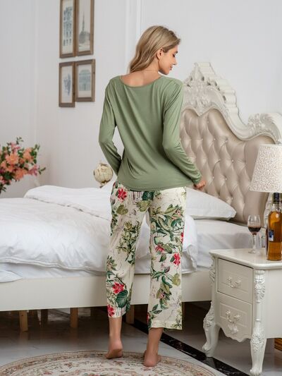 BEAUTIFUL I AM Round Neck Top and Printed Pants Lounge Sleep Wear Set