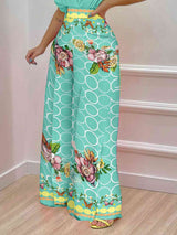 BEAUTIFUL I AM Printed Surplice Top and Wide Leg Pants Set