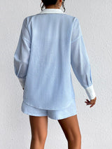 BEAUTIFUL I AM Texture Button Up Shirt and Shorts Set