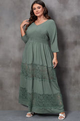 BEAUTIFUL I AM Plus Size Tied V-Neck Smocked Crochet Maxi Dress