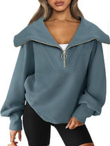 BEAUTIFUL I AM Half-Zip Lantern Sleeve Top Shirt