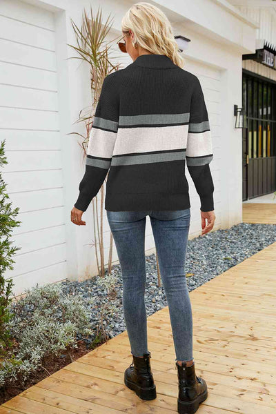 BEAUTIFUL I AM Quarter-Zip Collared Neck Sweater