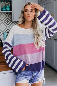 BEAUTIFUL I AM Color Block Boat Neck Dropped Shoulder Sweater