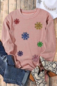 BEAUTIFUL I AM Sequin Snowflake Round Neck Sweatshirt