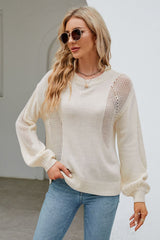 BEAUTIFUL I AM Openwork Round Neck Dropped Shoulder Knit Top Sweater