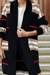 BEAUTIFUL I AM Striped Open Front Long Sleeve Longline Sweater Cardigan