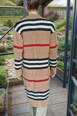 BEAUTIFUL I AM Striped Open Front Long Sleeve Longline Sweater Cardigan