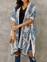 BEAUTIFUL I AM Printed Open Front Slit Cardigan