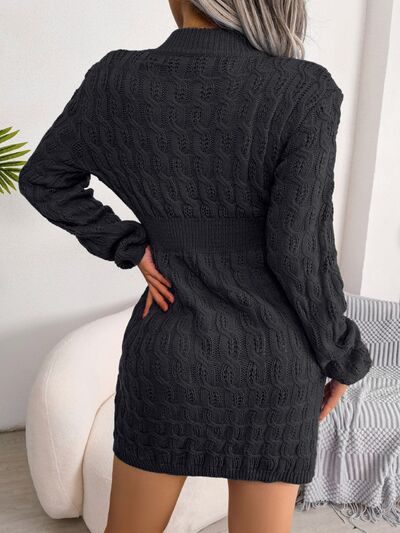 BEAUTIFUL I AM Cable-Knit Round Neck Mini Wrap Sweater Dress