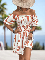 BEAUTIFUL I AM Printed Off-Shoulder Smocked Waist Dress