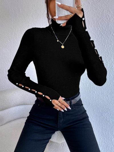 BEAUTIFUL I AM Cutout Turtleneck Rib-Knit Top Shirt