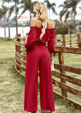 BEAUTIFUL I AM Off-Shoulder Blouse and Drawstring Waist Pants Set