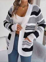 BEAUTIFUL I AM Striped Open Front Long Sleeve Cardigan