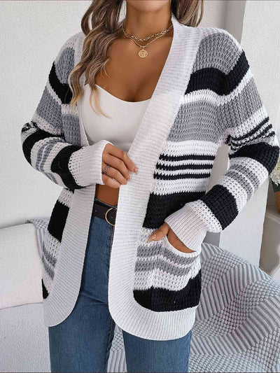 BEAUTIFUL I AM Striped Open Front Long Sleeve Cardigan