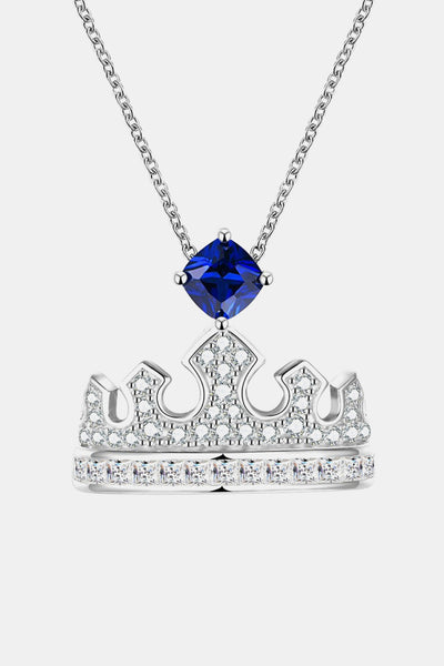 BEAUTIFUL I AM Jewelry Zircon Lab-Grown Sapphire Crown Shape Pendant Necklace