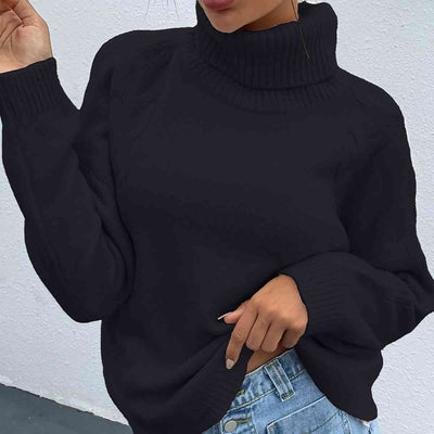 BEAUTIFUL I AM Turtleneck Dropped Shoulder Long Sleeve Sweater