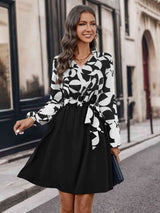 BEAUTIFUL I AM Contrast Notched Tie Front Long Sleeve Dress