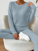 BEAUTIFUL I AM Ribbed Round Neck Top and Pants Set