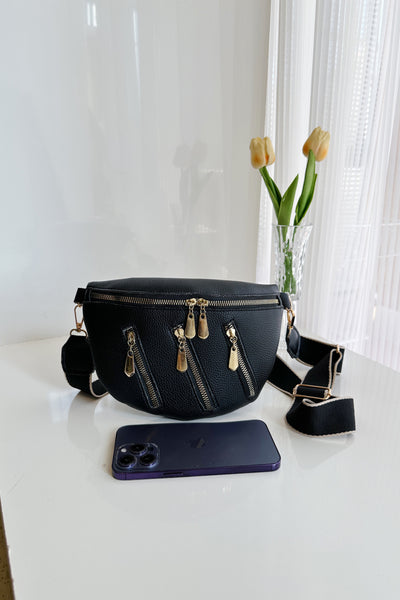 BEAUTIFUL I Am PU Leather Multi Zipper Shoulder Bag