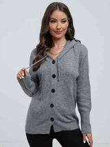 BEAUTIFUL I AM Button Down Drawstring Hooded Cardigan