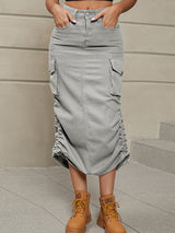 BEAUTIFUL I AM Drawstring Denim Skirt Dress with Pockets