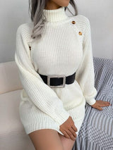 BEAUTIFUL I AM Decorative Button Turtleneck Sweater Dress