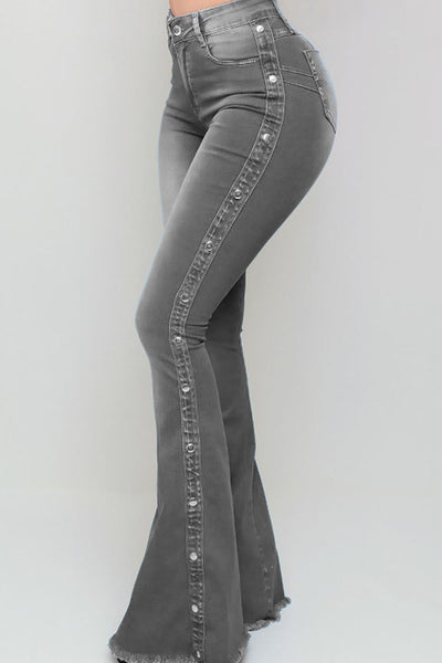 BEAUTIFUL I AM Button Detail Flare Jeans