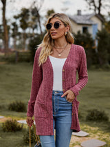 BEAUTIFUL I AM Ribbed Button-UP Cardigan with Pockets