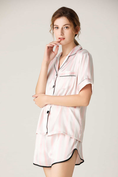 BEAUTIFUL I AM Lapel Collar Shirt and Shorts Lounge Set Sleep Wear