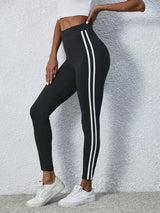 BEAUTIFUL I AM High Waist Striped Cropped Active Wear Leggings