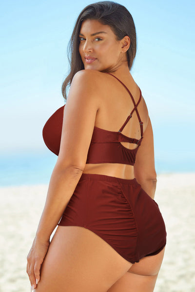 BEAUTIFUL I AM Halter Neck Crisscross Ruched Two-Piece Swimsuit Swim Set