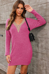 BEAUTIFUL I AM V-Neck Long Sleeve Mini Sweater Dress