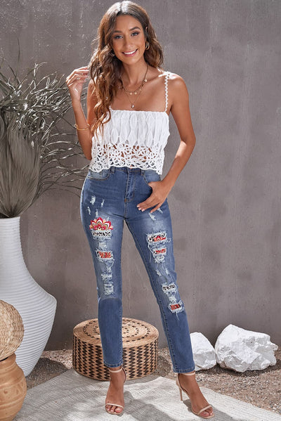 BEAUTIFUL I AM Leopard Patch Ankle-Length Jeans