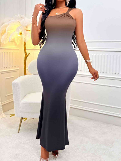 BEAUTIFUL I AM Gradient Single Shoulder Sleeveless Midi Dress