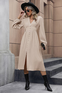 BEAUTIFUL I AM V-Neck Buttoned Slit Dress