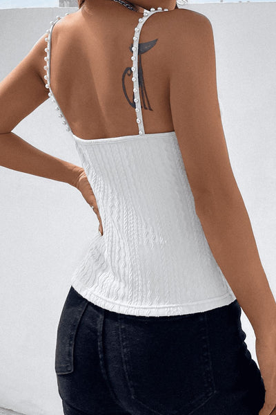 BEAUTIFUL I AM Beads Detail Spaghetti Straps Cable-Knit Cami Shirt