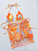 BEAUTIFUL I AM Multicolored Drawstring Ruched Three-Piece Swim Set