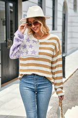 BEAUTIFUL I AM Round Neck US Flag Dropped Shoulder Sweater