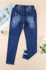 BEAUTIFUL I AM Drawstring Distressed Raw Hem Jeans with Pockets