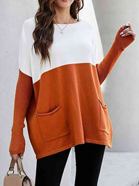 BEAUTIFUL I AM Two Tone Pullover Sweater with Pockets