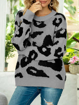 BEAUTIFUL I AM Drop Shoulder Leopard Pullover Sweater